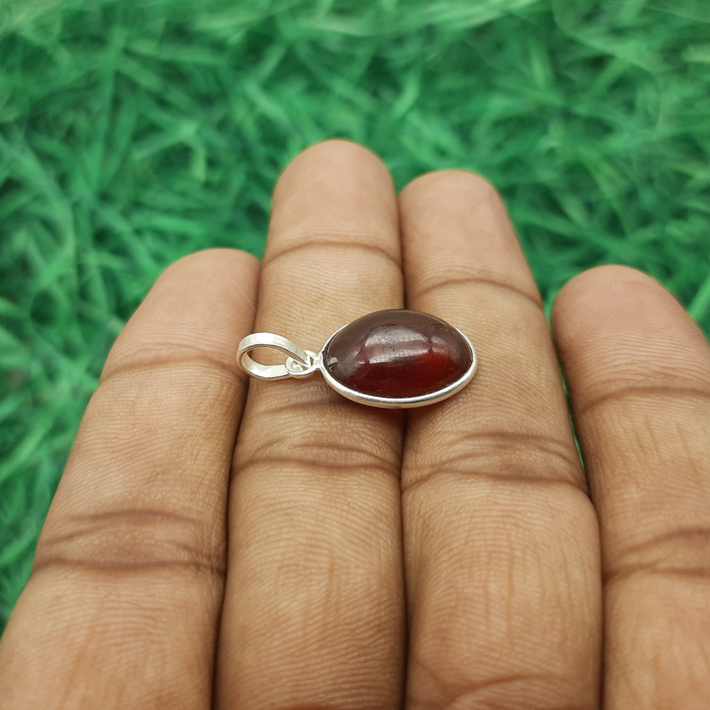 925 Sterling Silver Hessonite Garnet Pendant – Natural Gemstone Bezel Set | Vedic Astrology Rahu Stone