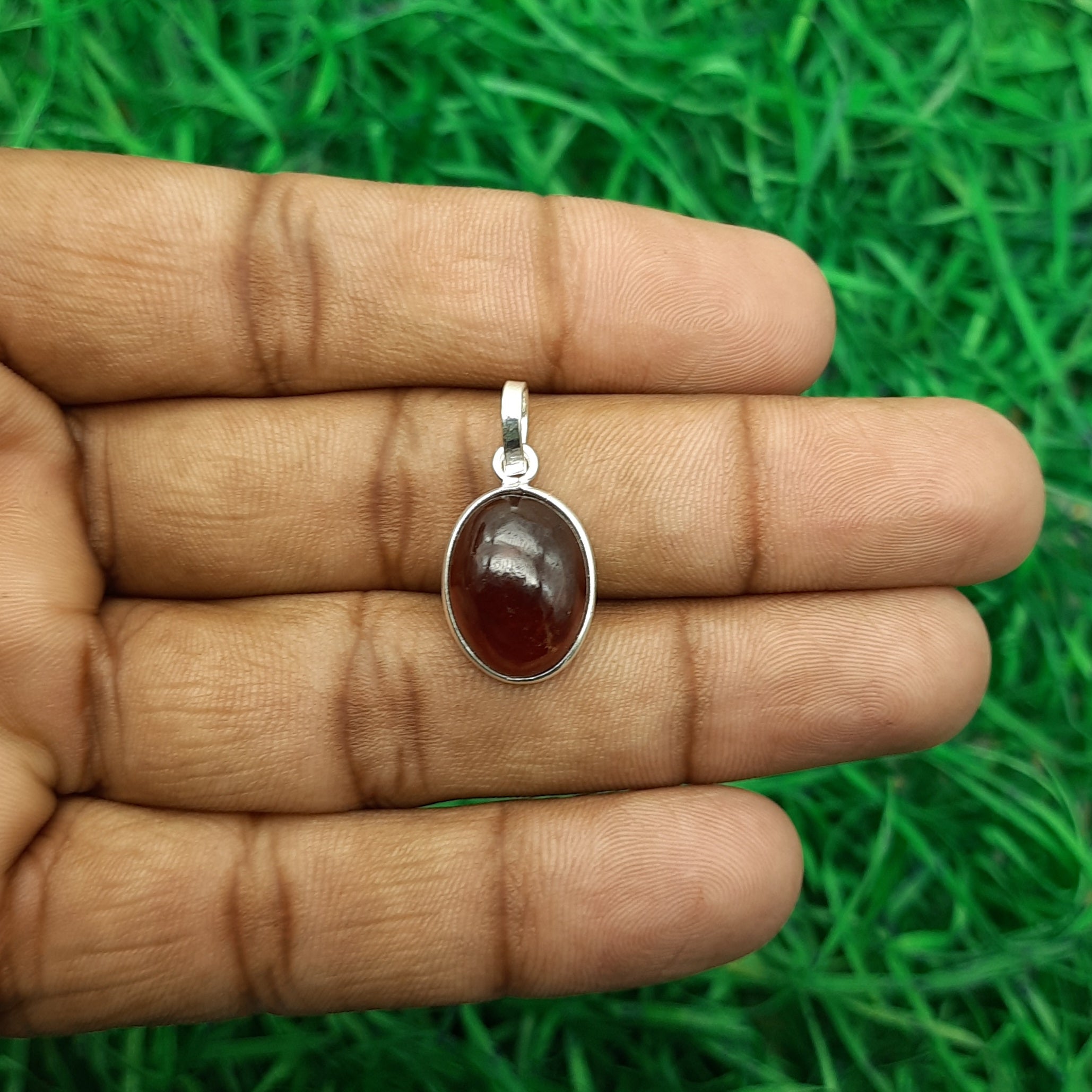 925 Sterling Silver Hessonite Garnet Pendant – Natural Gemstone Bezel Set | Vedic Astrology Rahu Stone