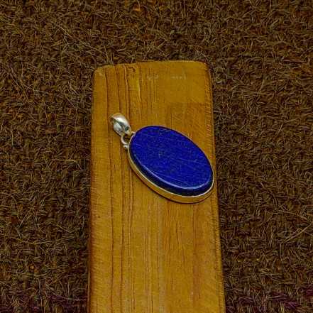 Lapis Lazuli Cabochon 925 Silver Boho Pendant Necklace
