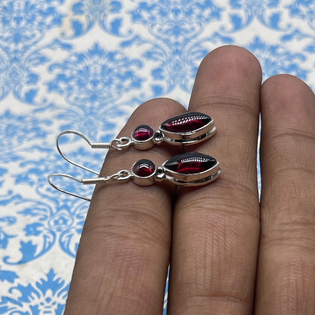 925 Sterling Silver Marquise Dangle Garnet Statement Earring