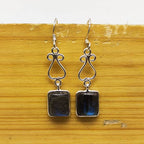 Minimalist Labradorite Square Earrings – Handcrafted Silver