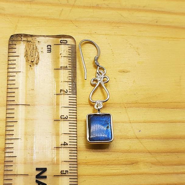 Minimalist Labradorite Square Earrings – Handcrafted Silver