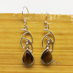 Elegant Tiger Eye Teardrop Dangle Earrings in Sterling Silver