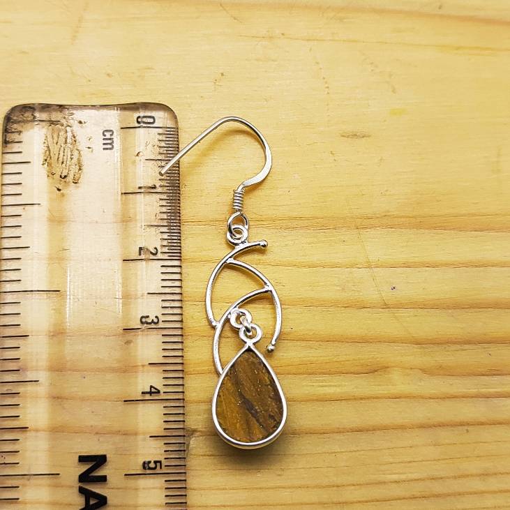 Elegant Tiger Eye Teardrop Dangle Earrings in Sterling Silver
