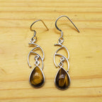 Elegant Tiger Eye Teardrop Dangle Earrings in Sterling Silver