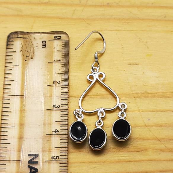 Triple Drop Black Onyx Dangle Earrings – Boho Statement Style