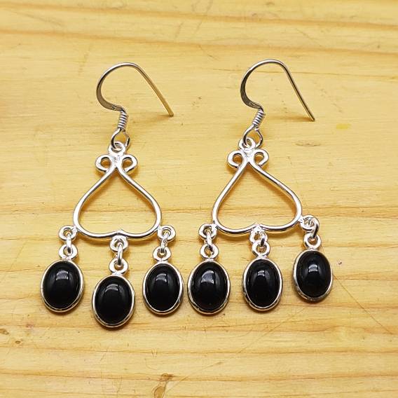 Triple Drop Black Onyx Dangle Earrings – Boho Statement Style