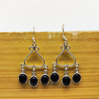 Triple Drop Black Onyx Dangle Earrings – Boho Statement Style