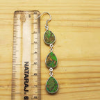 Handmade Green Copper Turquoise Dangle Earrings – Triple Teardrop Design