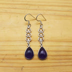 Natural Amethyst Dangle Earrings with Artistic Silver Work