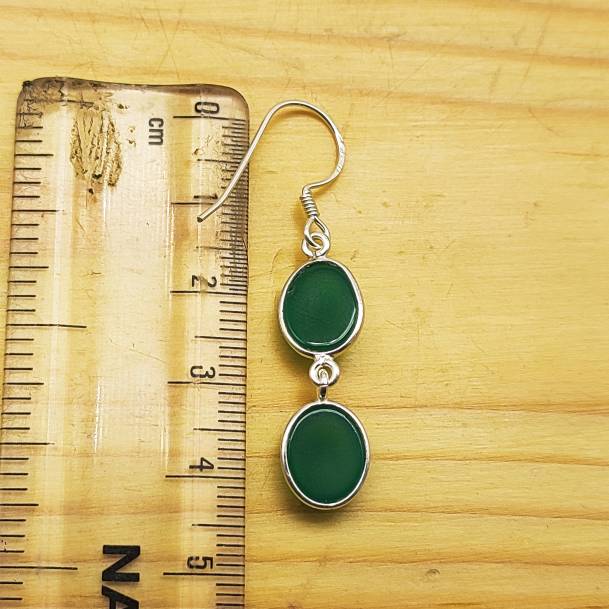 Natural Rainbow Green Onyx Oval Shape Gemstone Earring