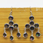 Boho Round Mystic Topaz Dangle Earrings with 925 Sterlign Silver Detailing