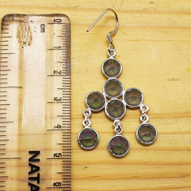 Boho Round Mystic Topaz Dangle Earrings with 925 Sterlign Silver Detailing