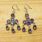 Boho Round Mystic Topaz Dangle Earrings with 925 Sterlign Silver Detailing