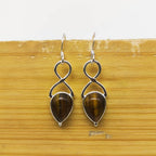 925 Silver Tiger Eye Drop Earrings – Minimalist Statement Jewelry