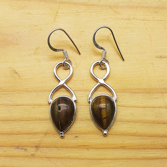925 Silver Tiger Eye Drop Earrings – Minimalist Statement Jewelry
