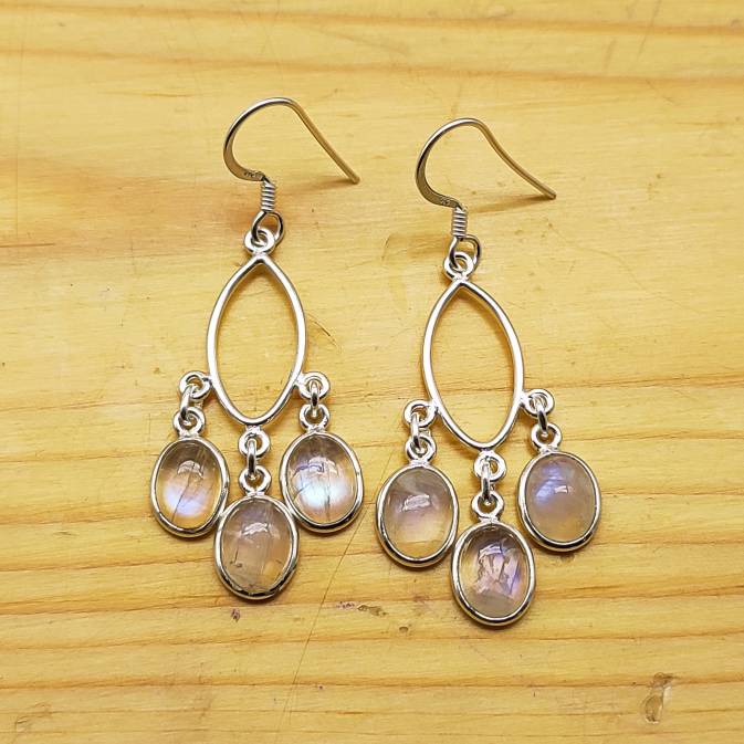 Oval Shape Moonstone Statement Earring in 925 Sterling Silver