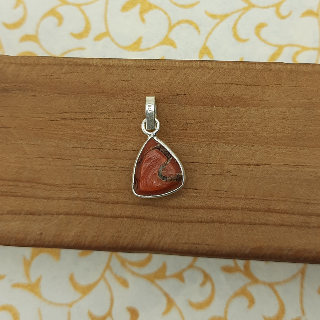 925 Sterling Silver Coral Pendant – Natural Gemstone Bezel Set | Mars Planet Astrology Jewelry
