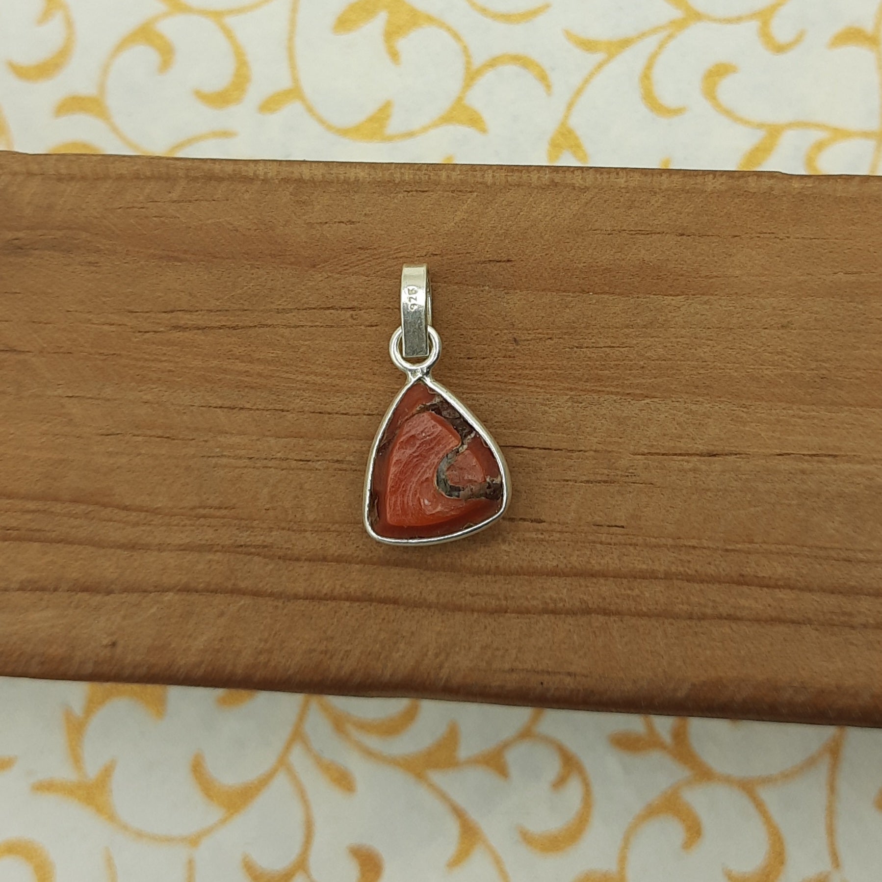 925 Sterling Silver Coral Pendant – Natural Gemstone Bezel Set | Mars Planet Astrology Jewelry