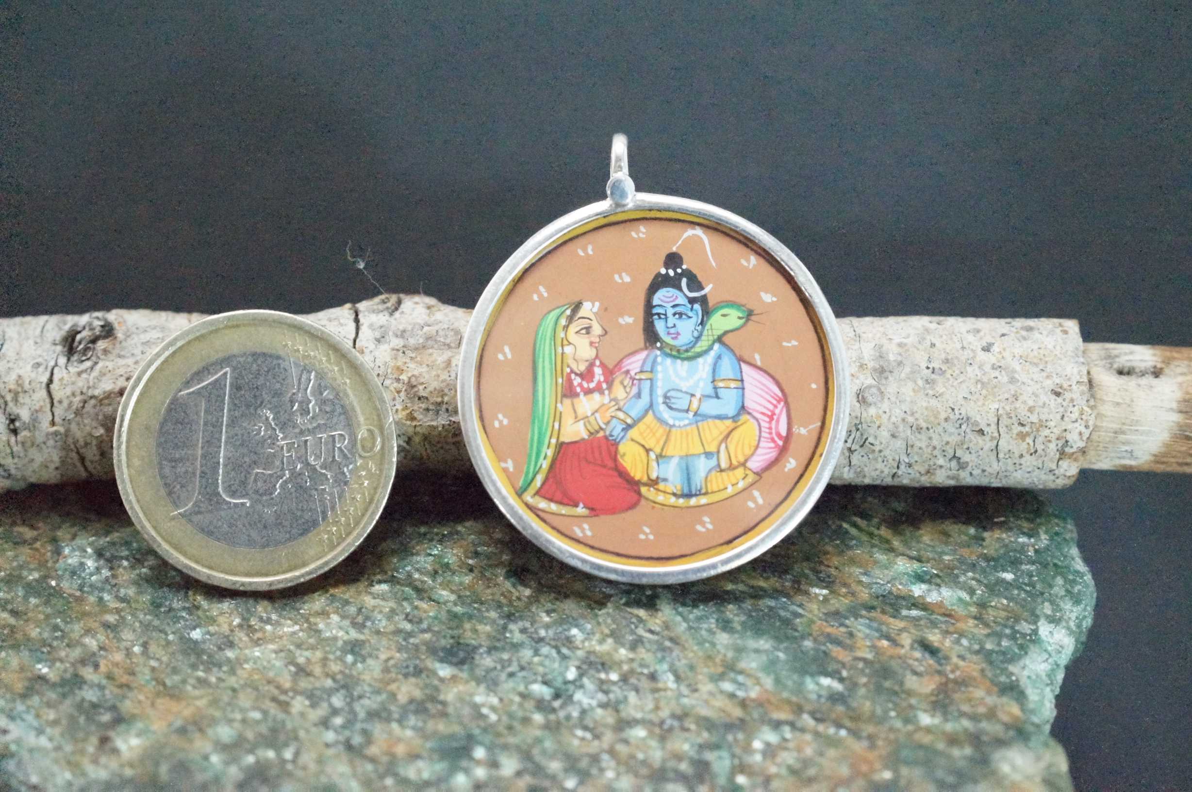 Radha Krishna Ji 925 Silver Handpainted Pendant Artisan Necklace