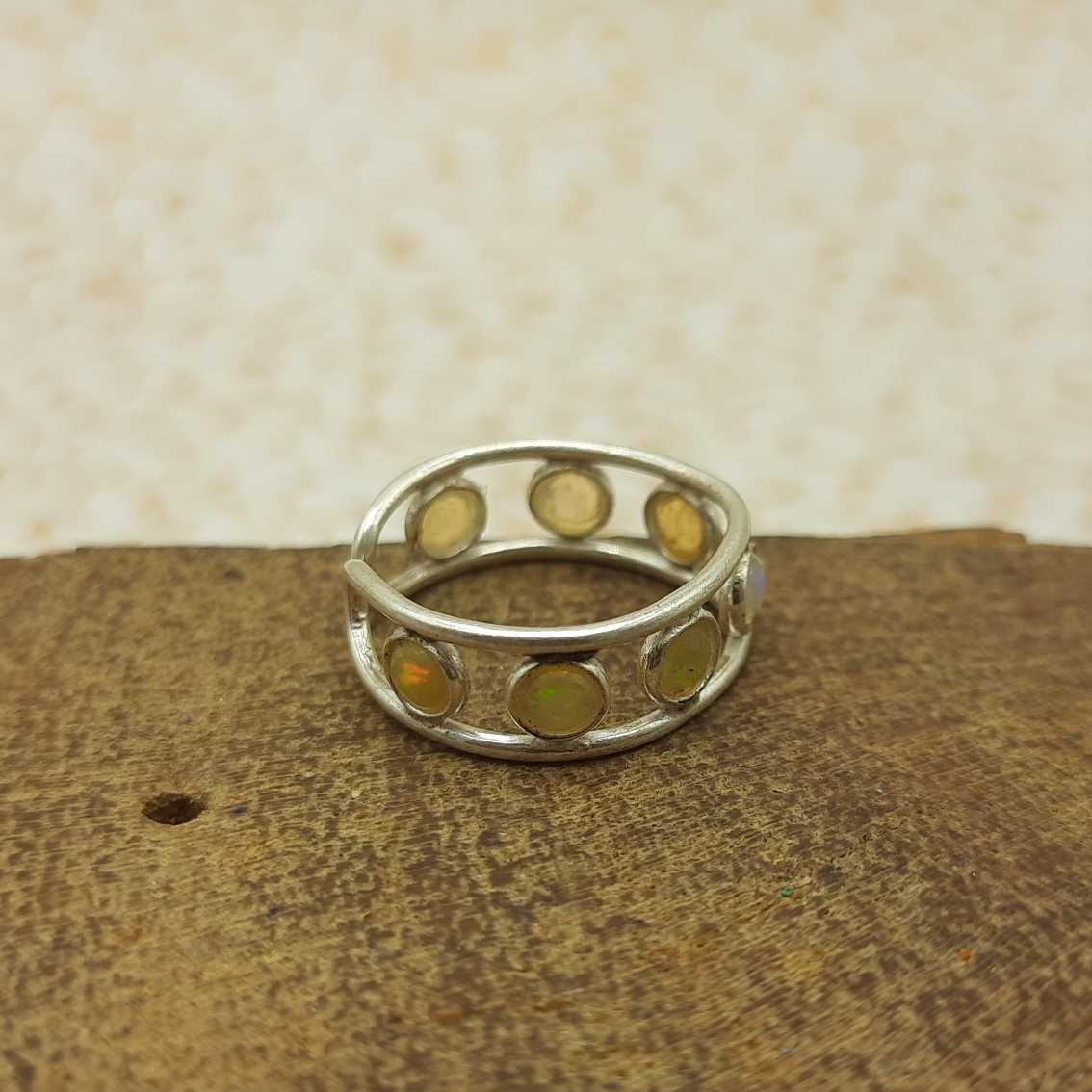 S925 Sterling Silver Small Opal Gemstone Adjustable Bezel Ring