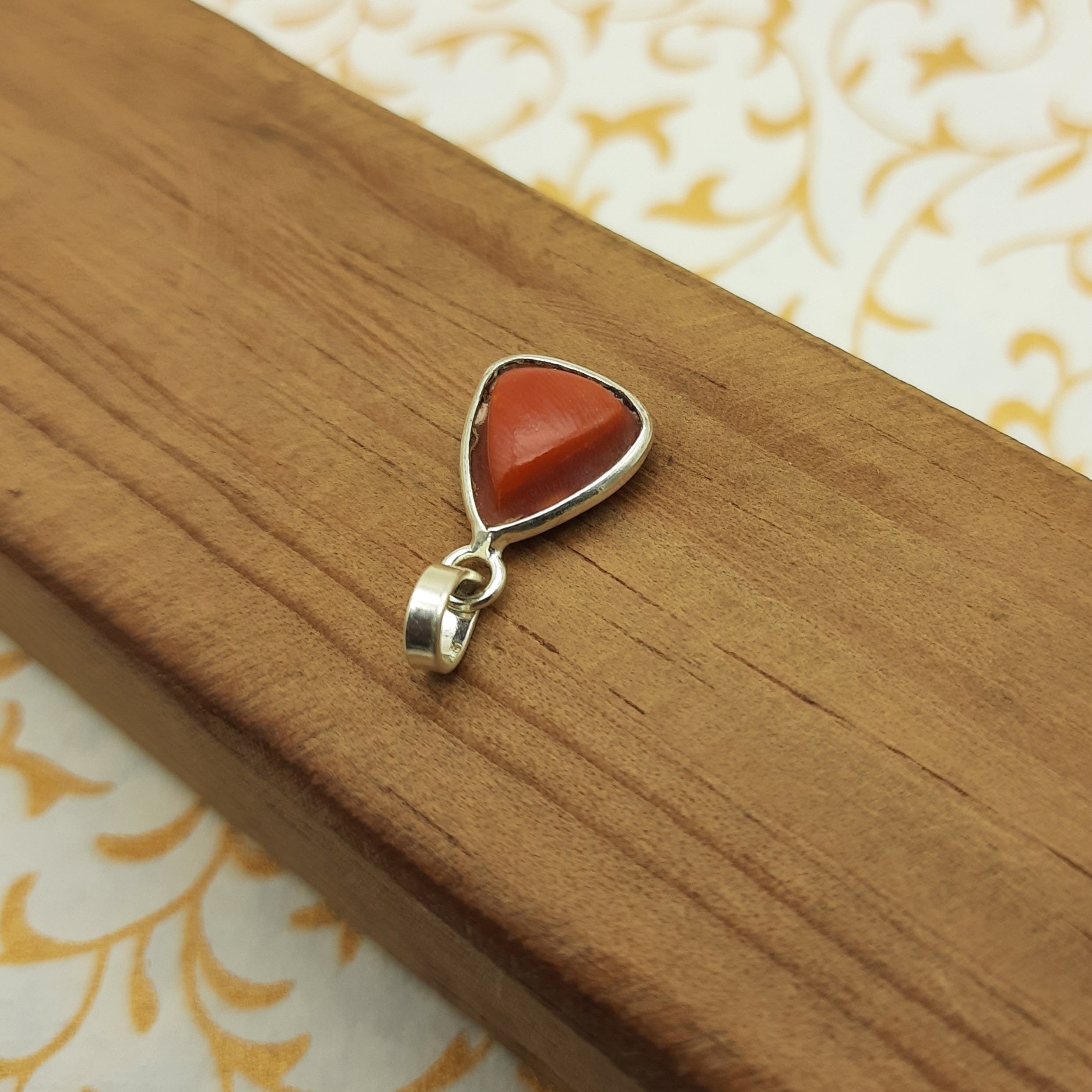 925 Sterling Silver Coral Pendant – Natural Gemstone Bezel Set | Mars Planet Astrology Jewelry