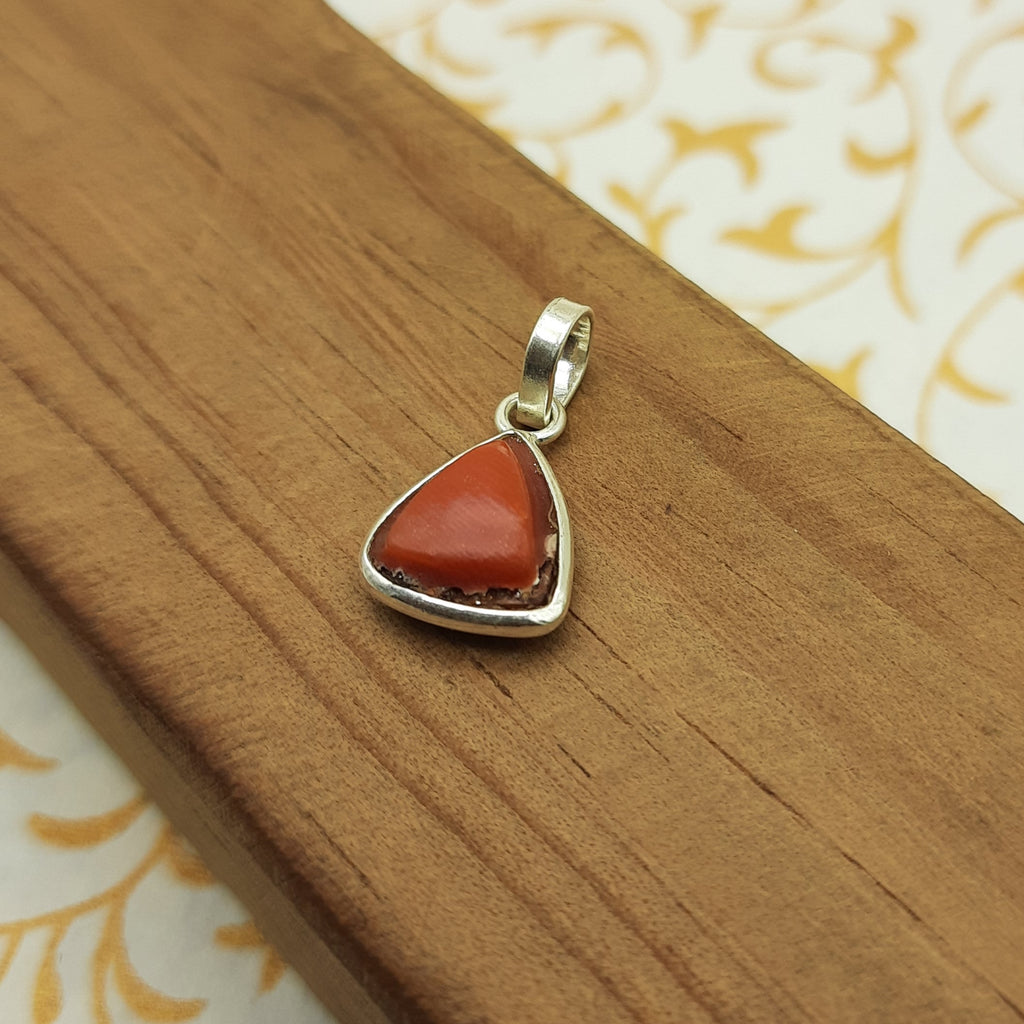 925 Sterling Silver Coral Pendant – Natural Gemstone Bezel Set | Mars Planet Astrology Jewelry
