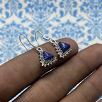 Handcrafted Lapis Lazuli Earrings – 925 Sterling Silver Triangle Shape Gemstone