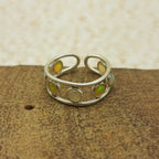S925 Sterling Silver Small Opal Gemstone Adjustable Bezel Ring