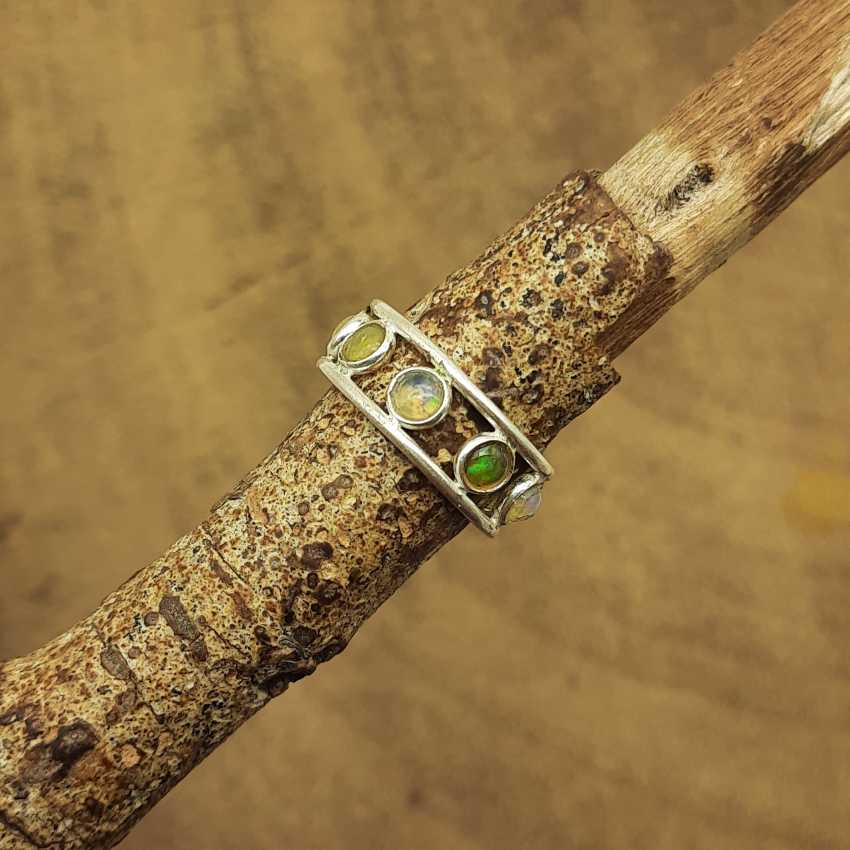 S925 Sterling Silver Small Opal Gemstone Adjustable Bezel Ring