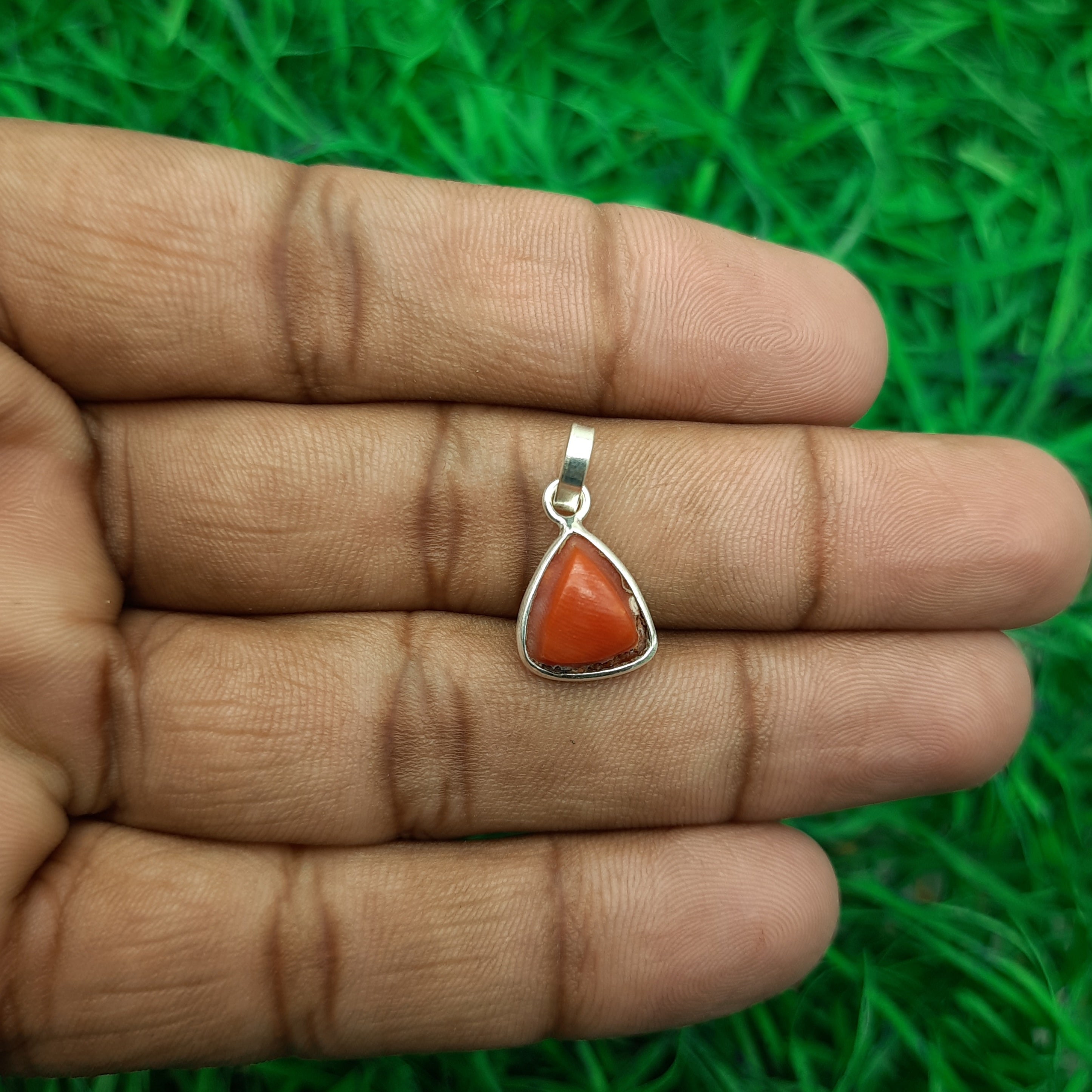 925 Sterling Silver Coral Pendant – Natural Gemstone Bezel Set | Mars Planet Astrology Jewelry