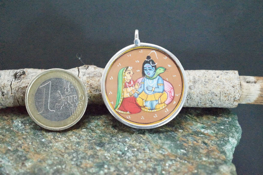 Radha Krishna Ji 925 Silver Handpainted Pendant Artisan Necklace