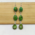 Elegant Three-Tier Green Turquoise  Earrings – Handmade Silver
