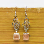 Handmade Rose Quartz Earrings – Cushion Gemstone in Silver