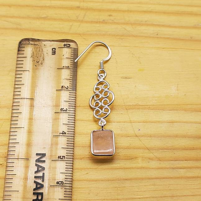 Handmade Rose Quartz Earrings – Cushion Gemstone in Silver