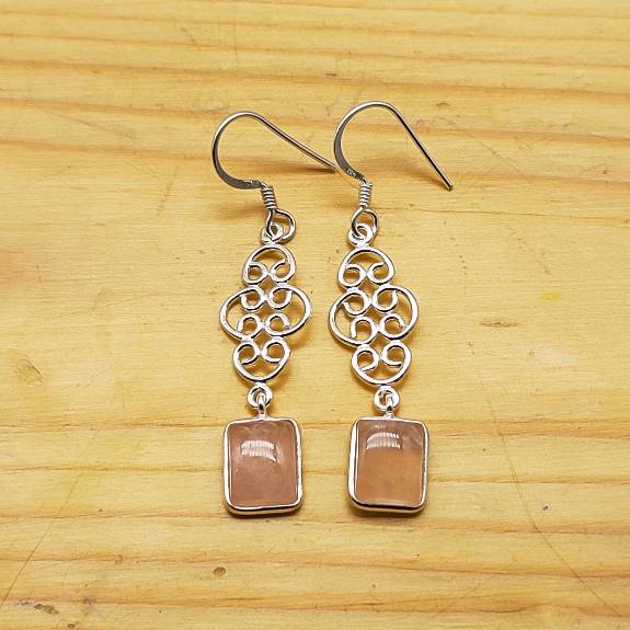 Handmade Rose Quartz Earrings – Cushion Gemstone in Silver