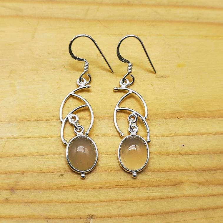 Handmade Crystal Oval Earrings with Filigree Silver Design