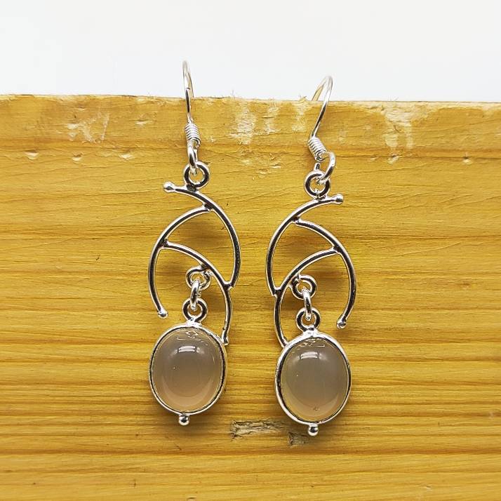 Handmade Crystal Oval Earrings with Filigree Silver Design