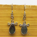 Natural Labradorite Dangle Earrings with Artistic Silver Work