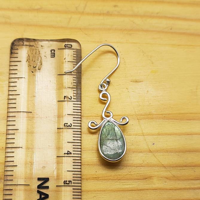 Natural Labradorite Dangle Earrings with Artistic Silver Work