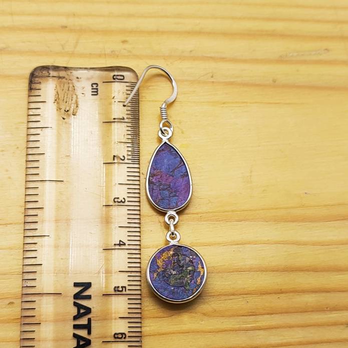 925 Silver Purple Copper Turquoise Dangle Earrings – Statement Gemstone Jewelry