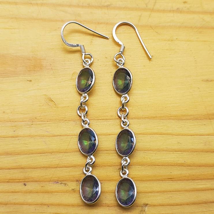 Minimalist TripleOval Purple Stone Earrings in Silver