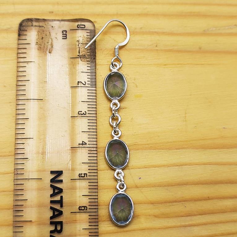 Minimalist TripleOval Purple Stone Earrings in Silver