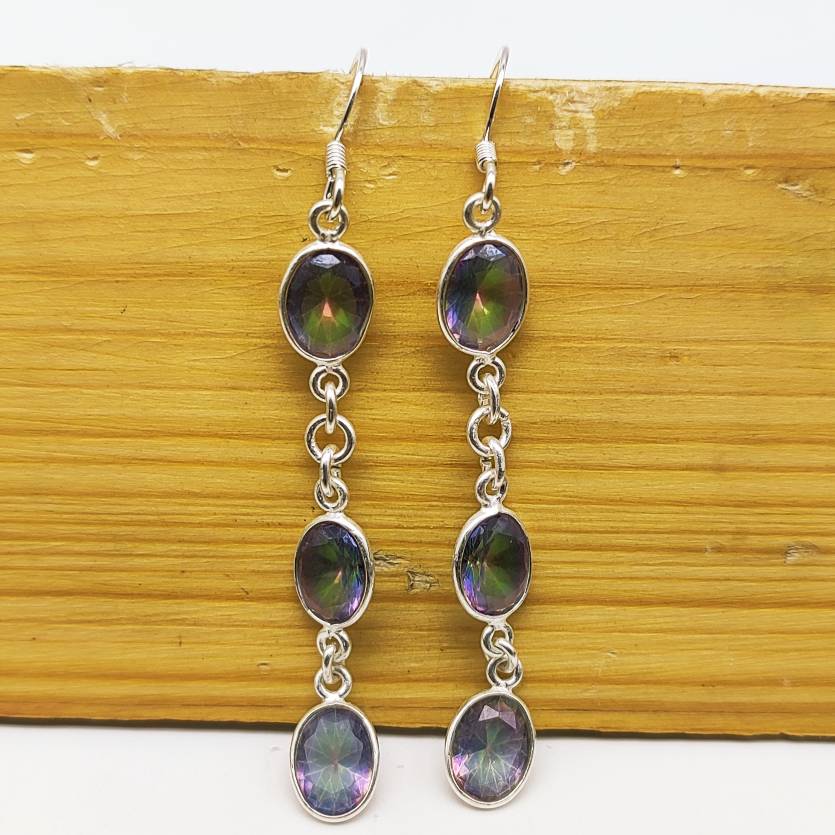 Minimalist TripleOval Purple Stone Earrings in Silver