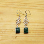 Natural Malachite Dangle Earrings with Artistic Silver Work