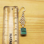 Natural Malachite Dangle Earrings with Artistic Silver Work