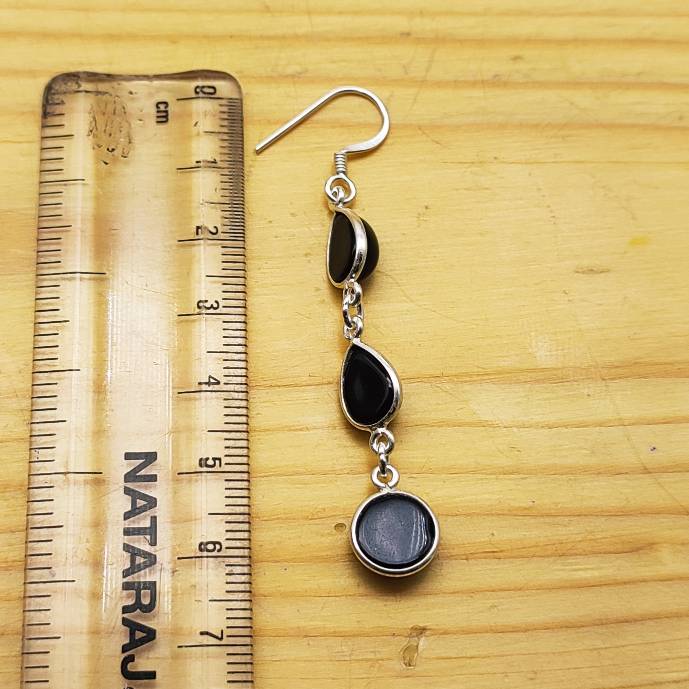925 Silver Black Onyx Dangle Earrings – Statement Gemstone Jewelry