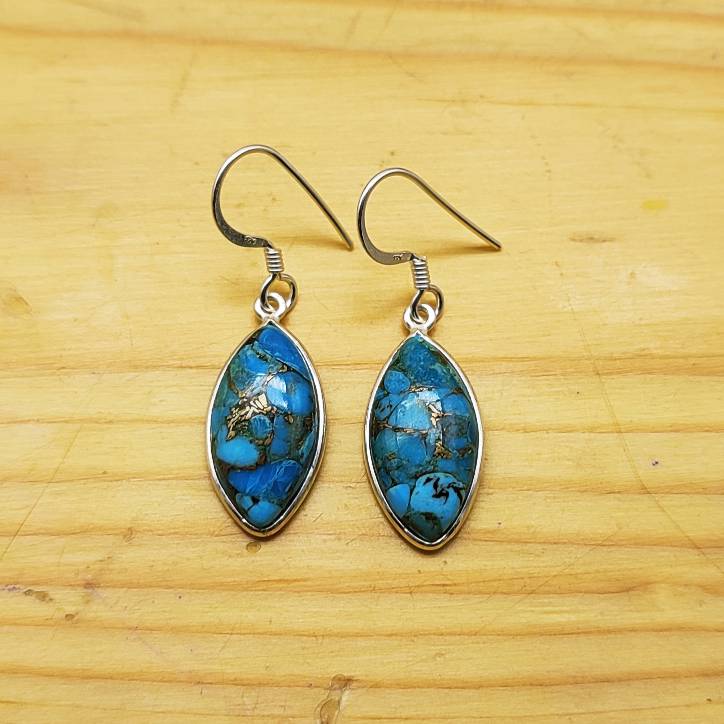 Handcrafted Blue Copper Turquoise Earrings in Sterling Silver