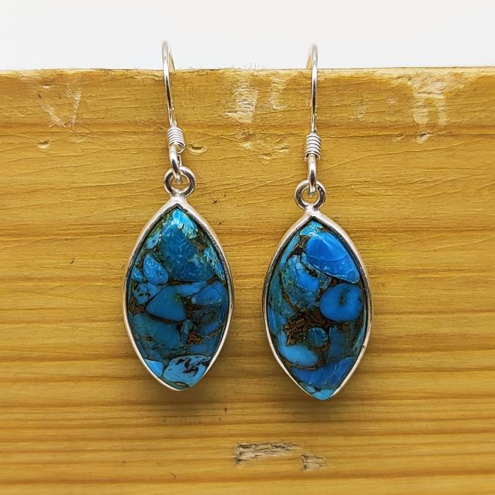 Handcrafted Blue Copper Turquoise Earrings in Sterling Silver