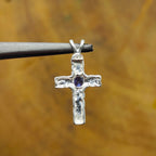 Iolite Christian Cross Nepali Bohemian Silver Pendant